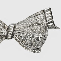 Silver Tone Rhinestones Bow Statement Brooch circa 1930s