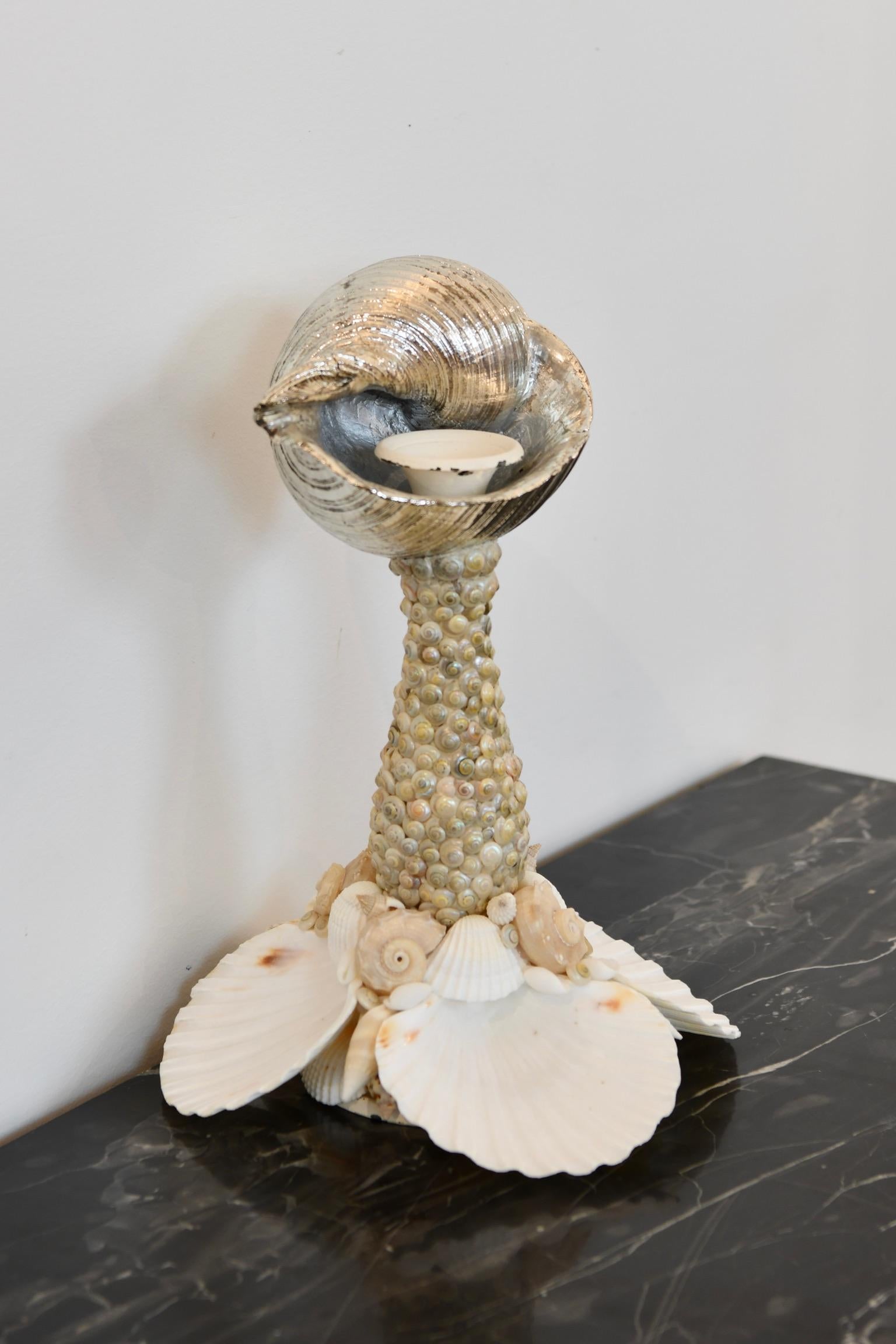 Silver Tone Seashell Candlestick In Good Condition For Sale In Brooklyn, NY