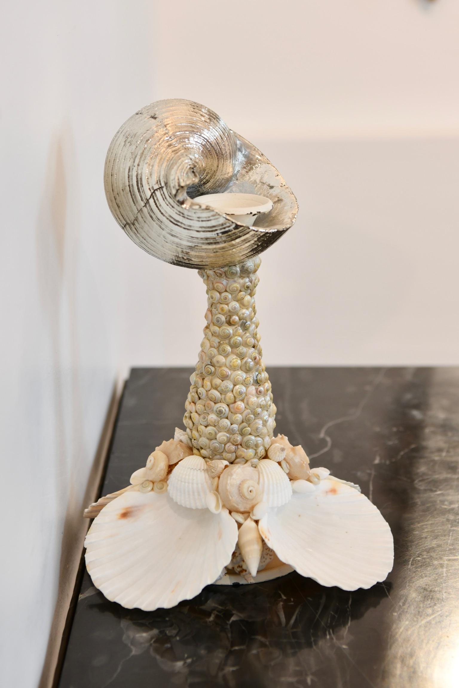 20th Century Silver Tone Seashell Candlestick For Sale