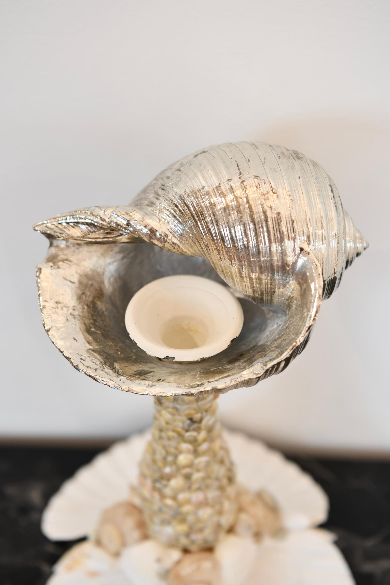 Silver Tone Seashell Candlestick For Sale 2