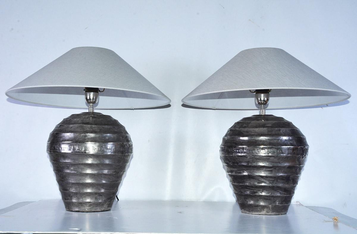 Anglo Raj Silver Toned Metal Base Jar Lamps