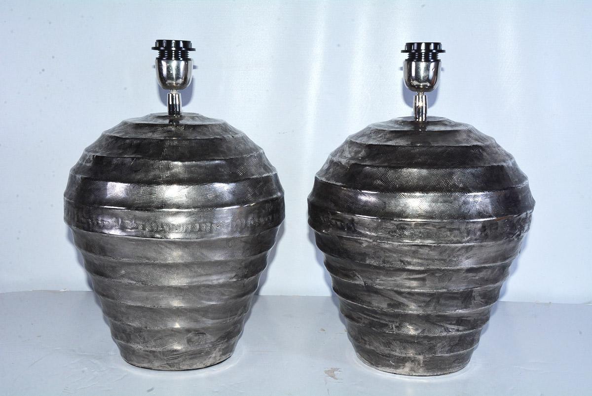 Indian Silver Toned Metal Base Jar Lamps