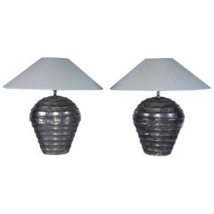 Silver Toned Metal Base Jar Lamps