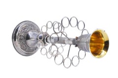 Silver toothpick/cigar holder w/ round base w/ palms, golden cup & cigar holder