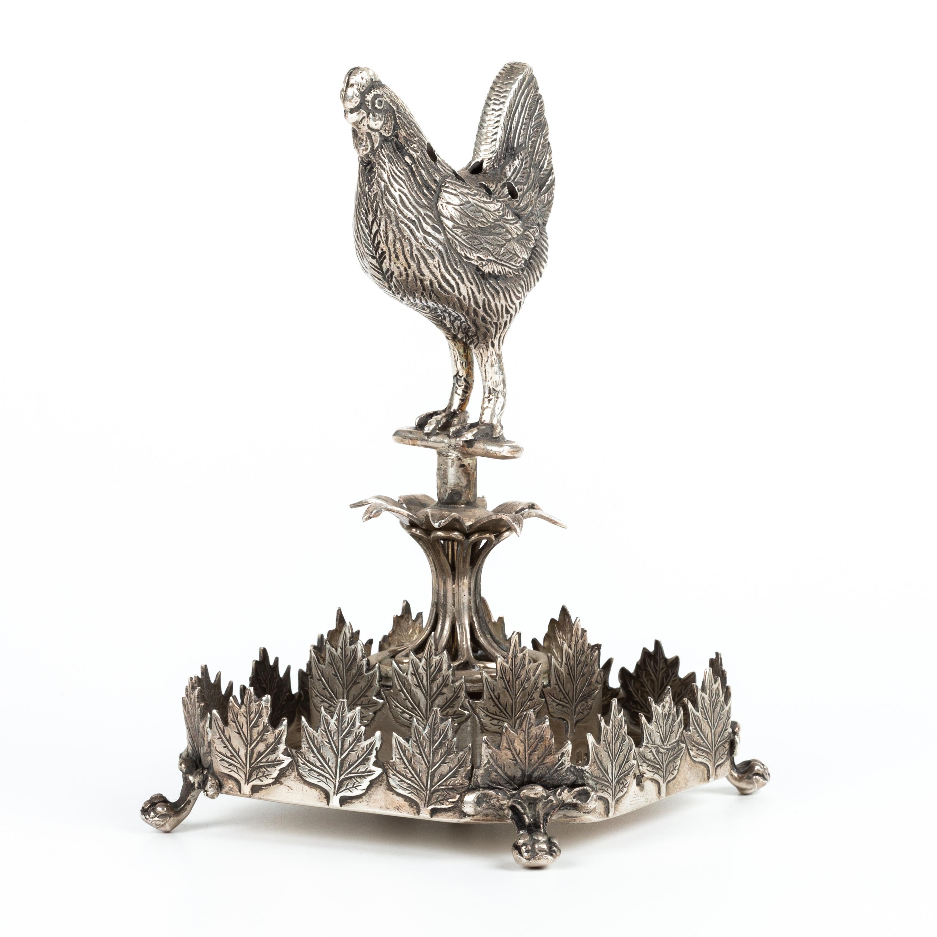 Portoghese Porta stuzzicadenti in argento - Pollo in vendita