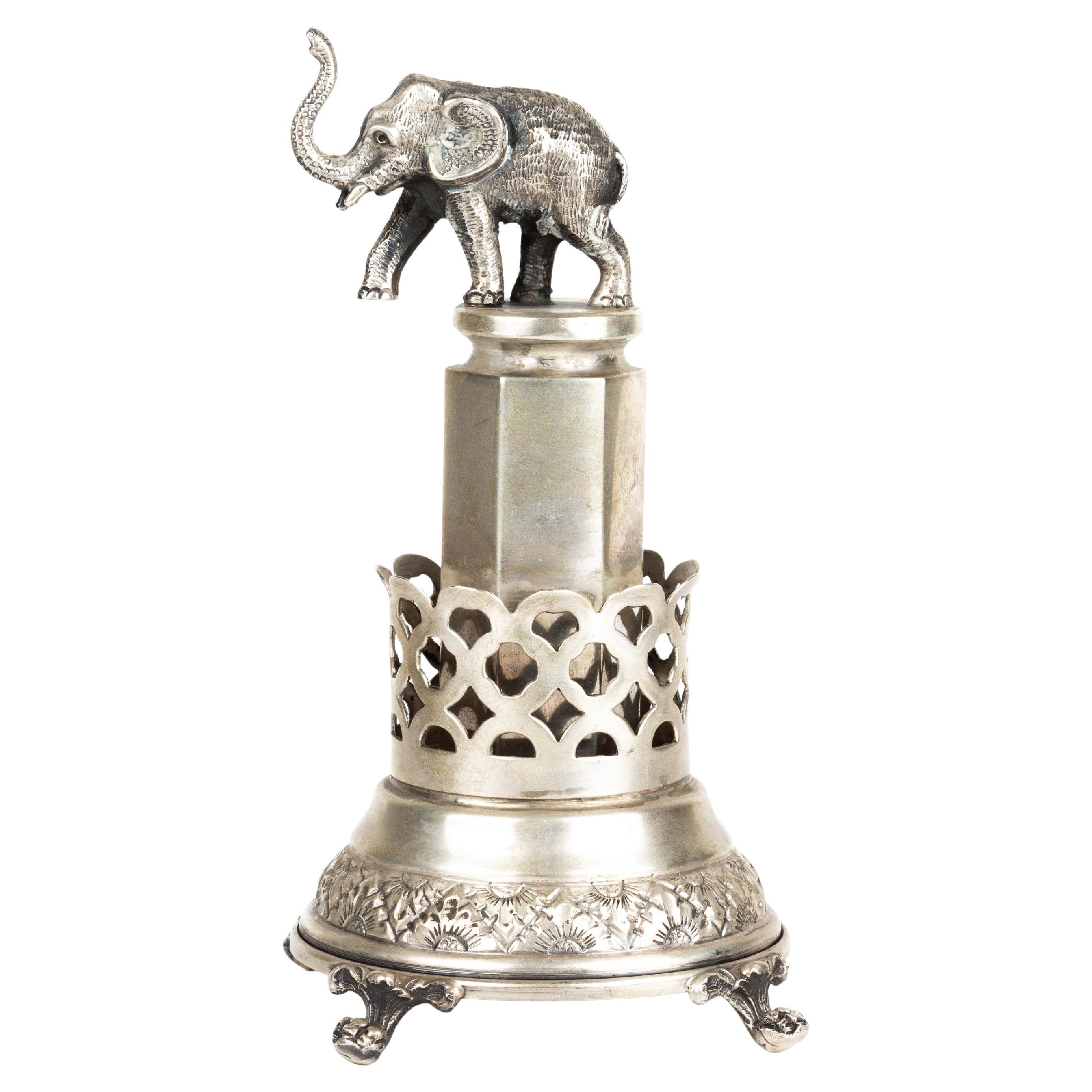 Porta stuzzicadenti in argento - Elefante su piedistallo