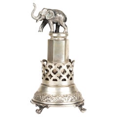 Porta stuzzicadenti in argento - Elefante su piedistallo
