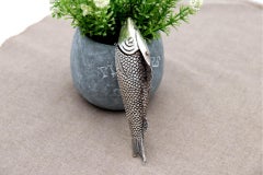 Porta stuzzicadenti d'argento a forma di pesce