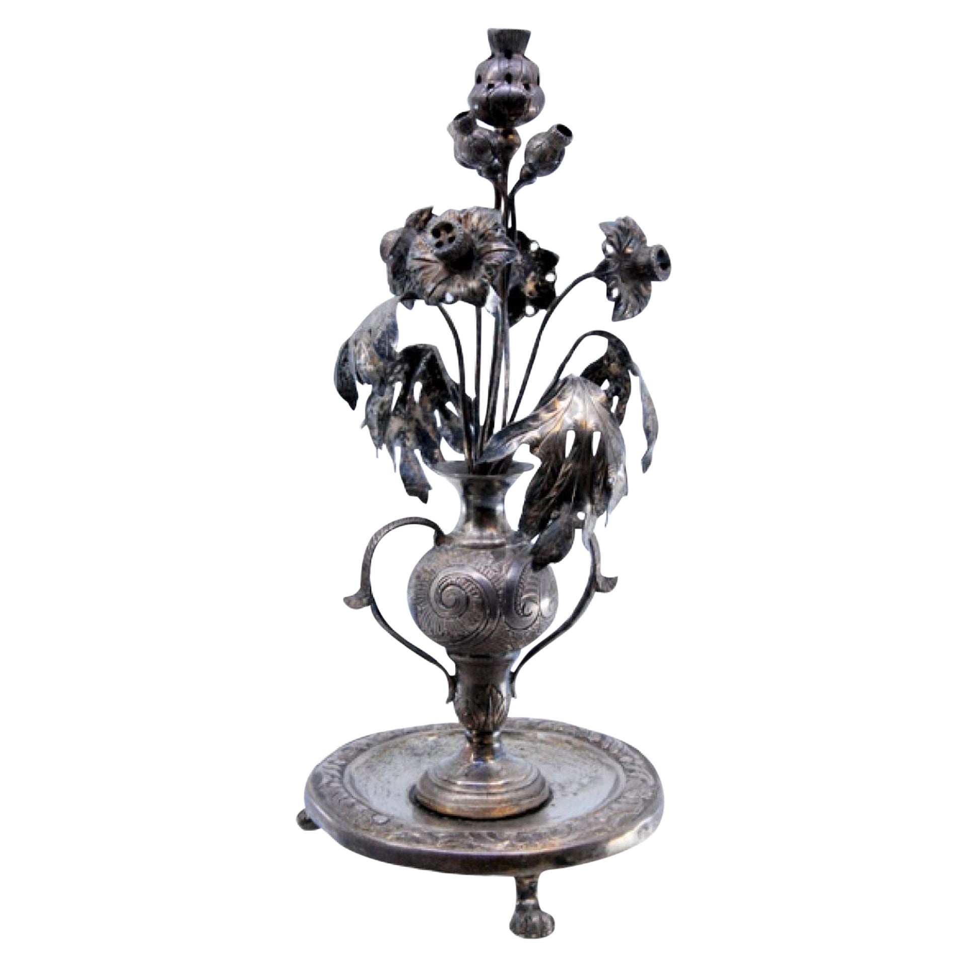Silver toothpick holder in the shape of a flower vase