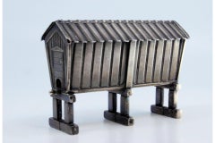 Silver toothpick holder in the shape of a Granary