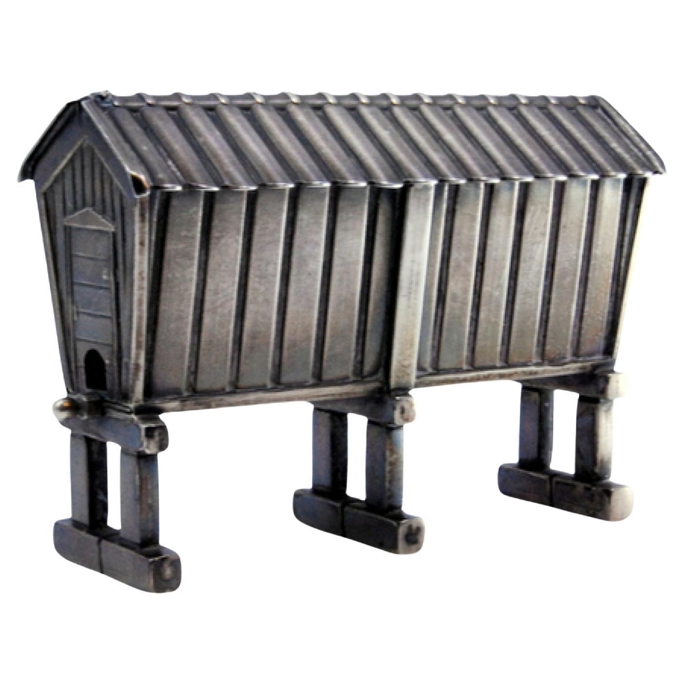 Silver toothpick holder in the shape of a Granary For Sale