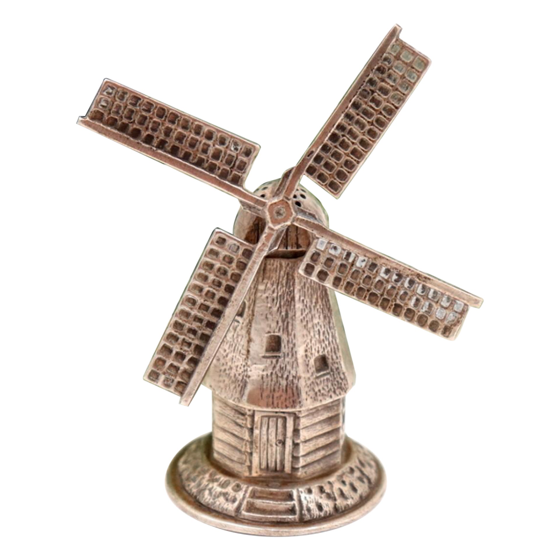 Silver toothpick holder in the shape of a mill with reliefs For Sale