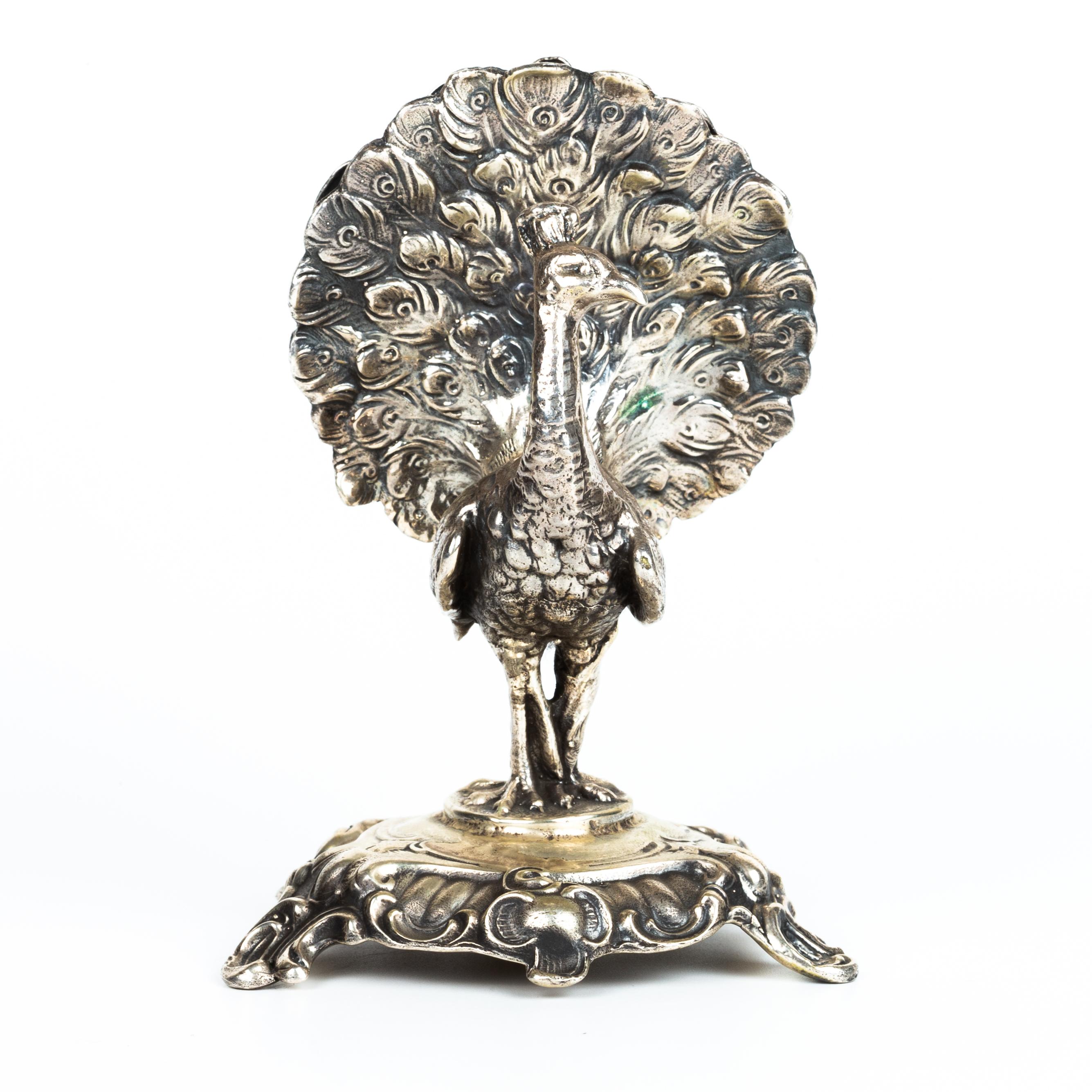 Portoghese Porta stuzzicadenti in argento - Pavone in vendita