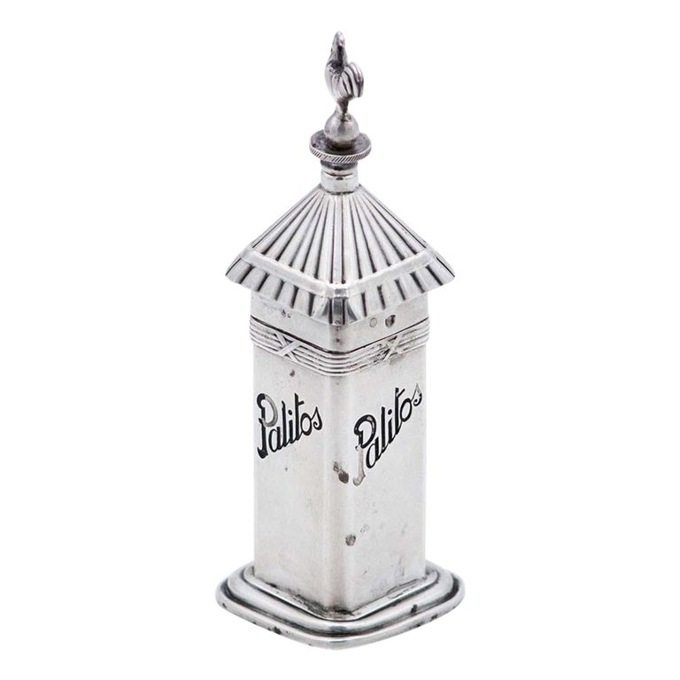 Silver toothpick holder with a square base For Sale at 1stDibs