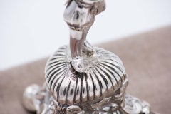 Silver toothpick holder with acanthus chalice on triangular tripod base