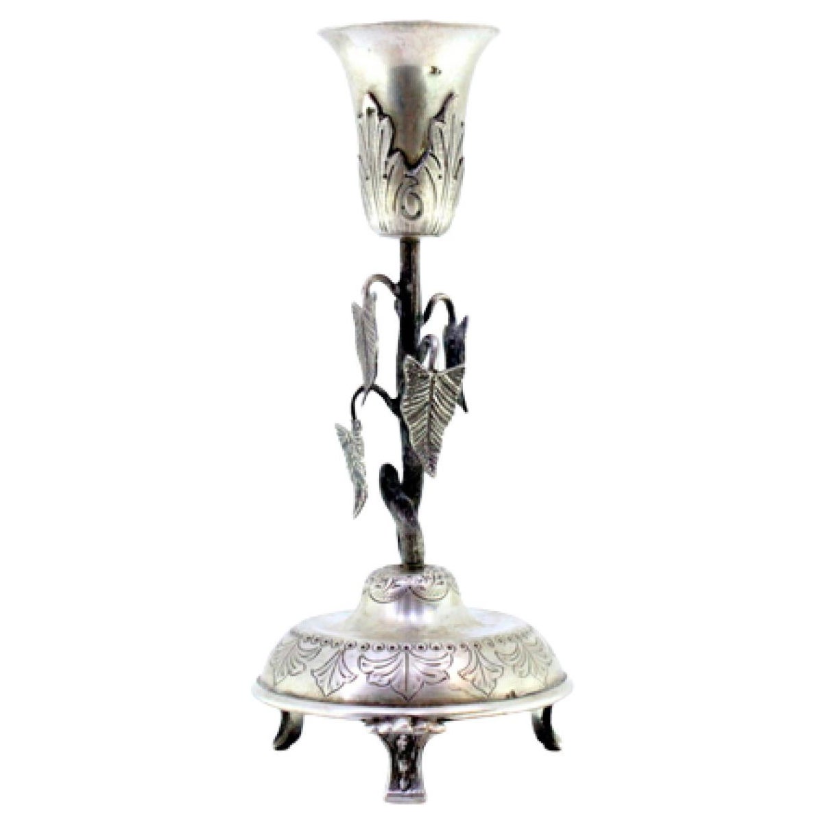 Silver toothpick holder with acanthus leaf applications on the chalice support