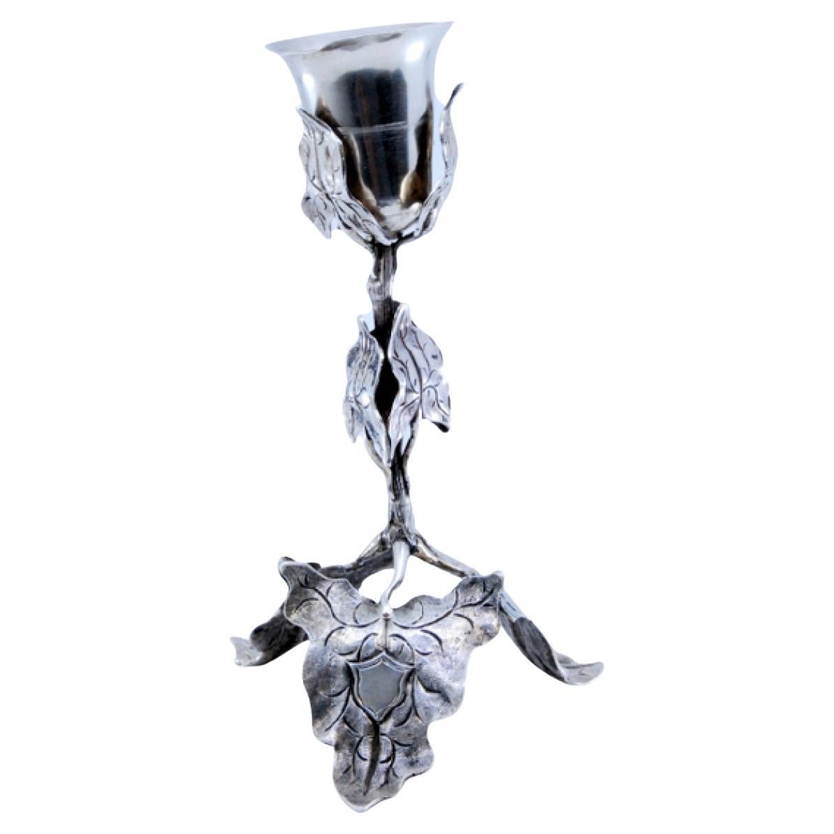 Silver toothpick holder with acanthus leaves