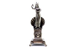 Silver toothpick holder with Amphitrite and floral relief plinth