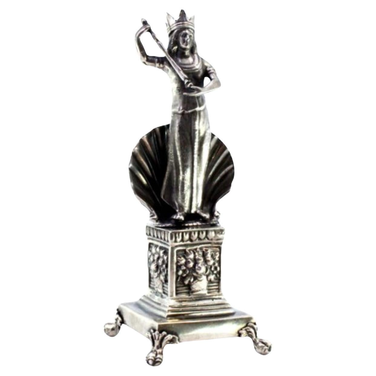 Silver toothpick holder with Amphitrite and floral relief plinth