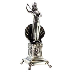 Silver toothpick holder with Amphitrite and floral relief plinth