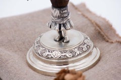 Silver toothpick holder with antique lady under umbrella