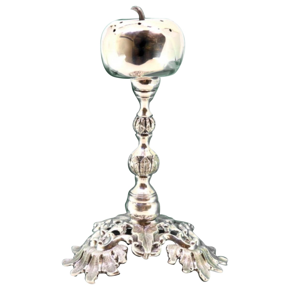 Silver toothpick holder with apple-shaped handle For Sale