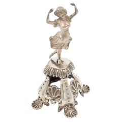 Silver toothpick holder with ballerina on plinth