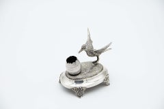 Silver toothpick holder with bird