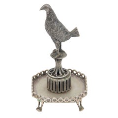 Silver toothpick holder with bird
