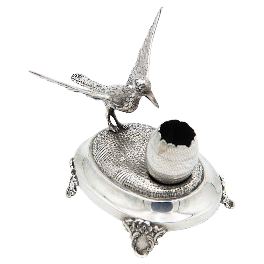Silver toothpick holder with bird