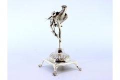 Silver toothpick holder with bird on acacia branch on square base