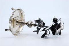 Silver toothpick holder with bird on flower branches on grid base