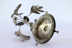 Silver toothpick holder with bulb, flowers, acanthus in jar with loss