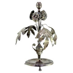 Silver toothpick holder with bulb, flowers, acanthus in jar with loss