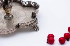 Silver toothpick holder with bulb on flowering plant and guilloche