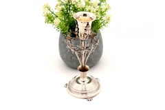 Silver toothpick holder with chalice and acanthus leaves