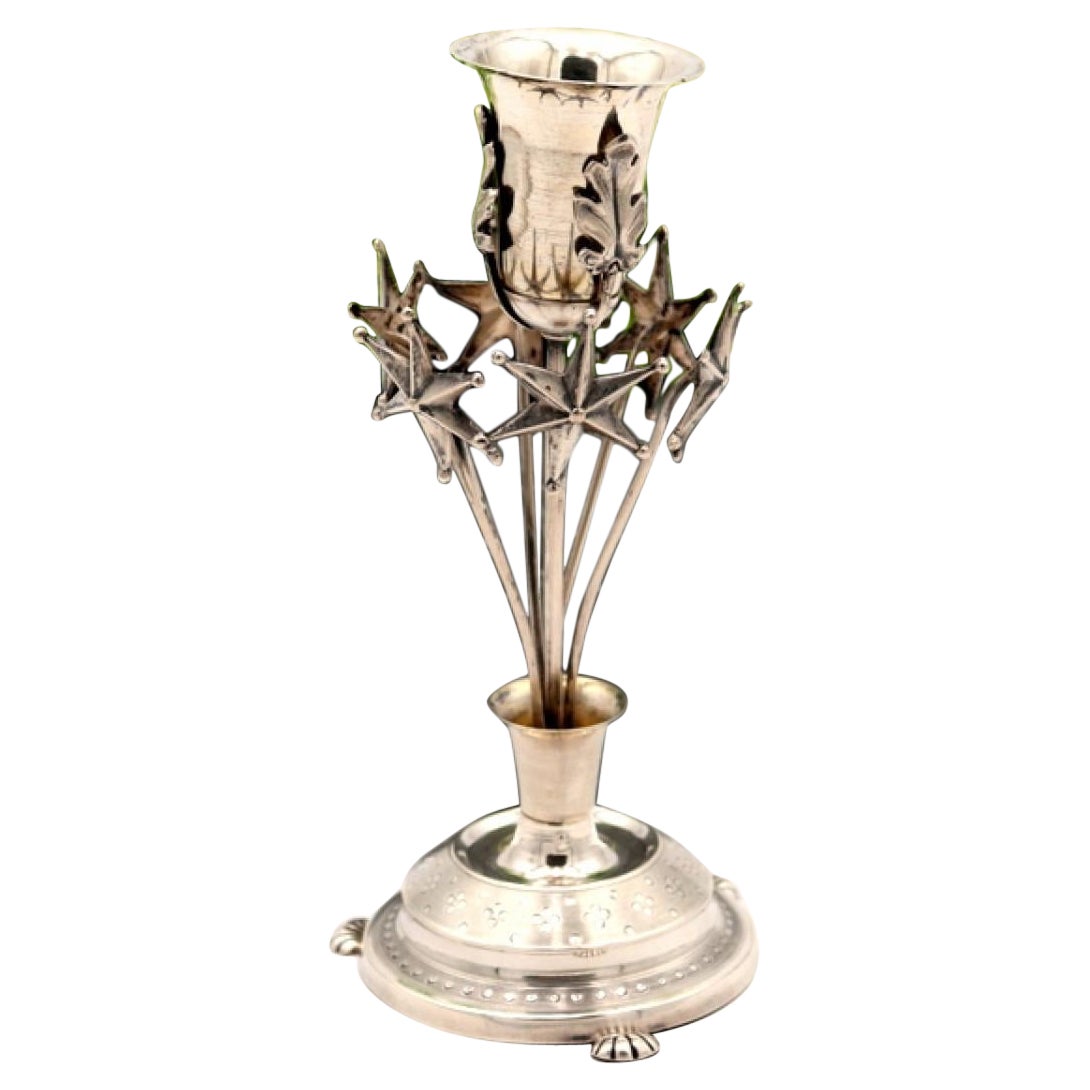 Silver toothpick holder with chalice and acanthus leaves