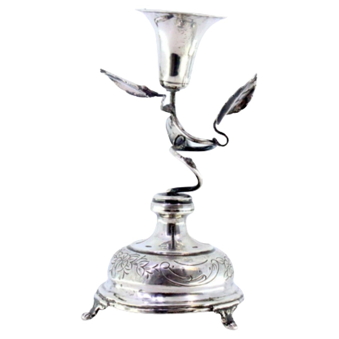 Silver toothpick holder with chalice applications on vine with raised leaves