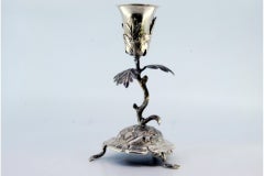 Silver toothpick holder with chalice on acanthus and trunk-leg base