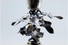 Silver toothpick holder with chalice on climbing leaves and three feet