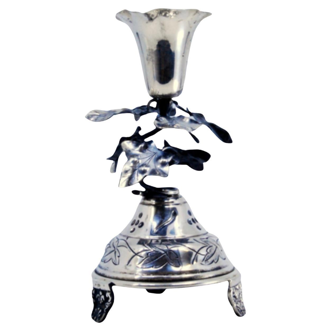 Silver toothpick holder with chalice on climbing leaves and three feet