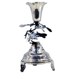Silver toothpick holder with chalice on climbing leaves and three feet