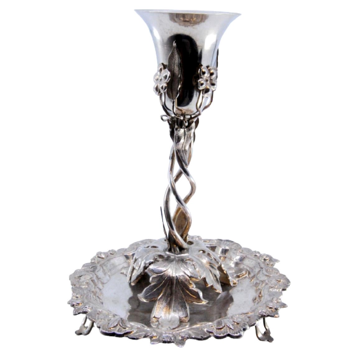Silver toothpick holder with chalice on climbing vine and three feet