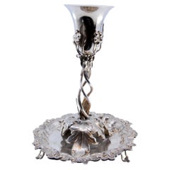 Silver toothpick holder with chalice on climbing vine and three feet