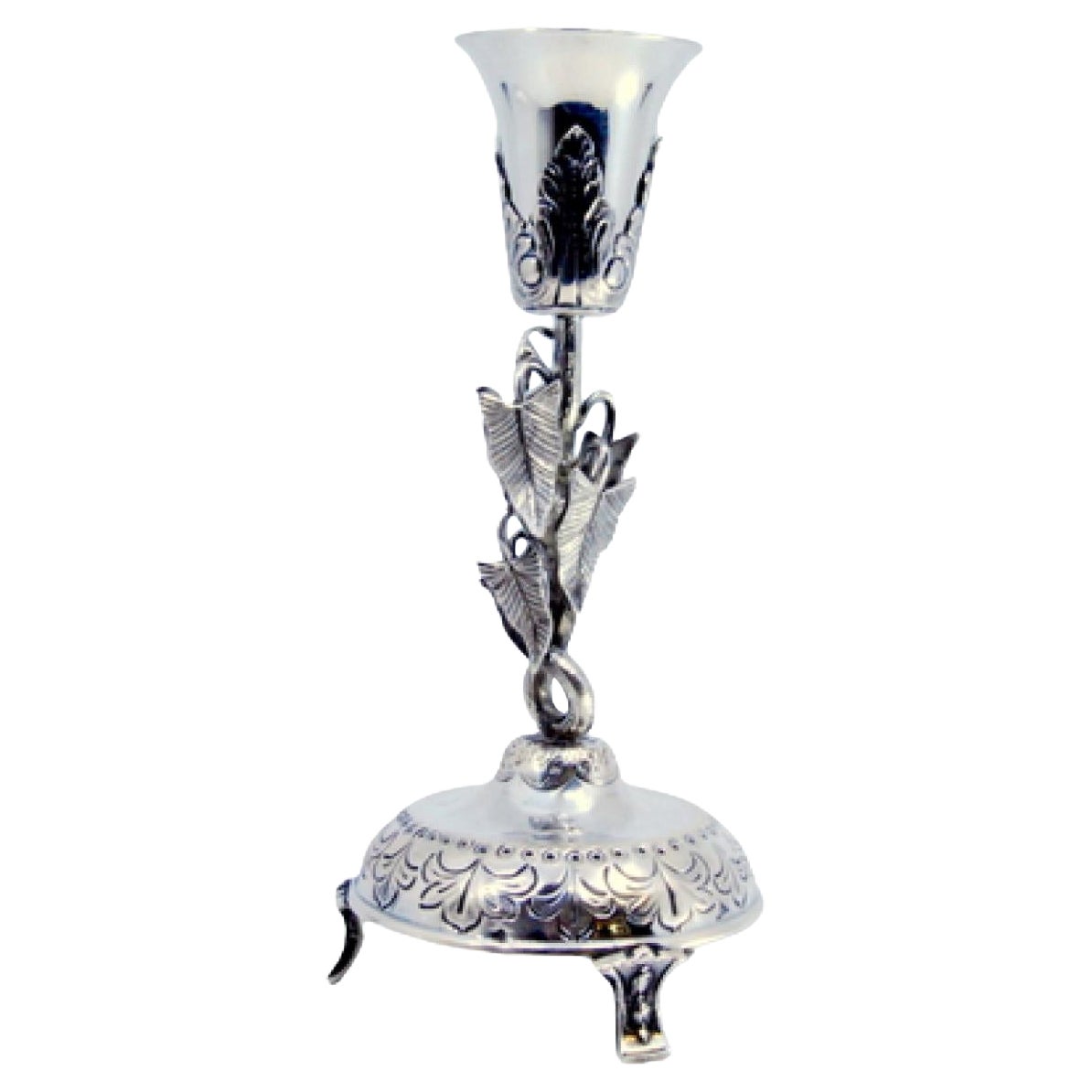 Silver toothpick holder with chalice on ivy and three clawed feet