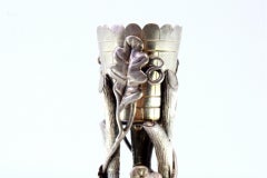 Silver toothpick holder with chalice on trunks and vine with acanthus