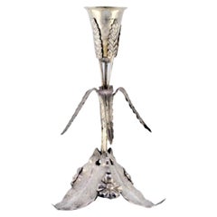 Silver toothpick holder with chalice supported by acanthus leaves