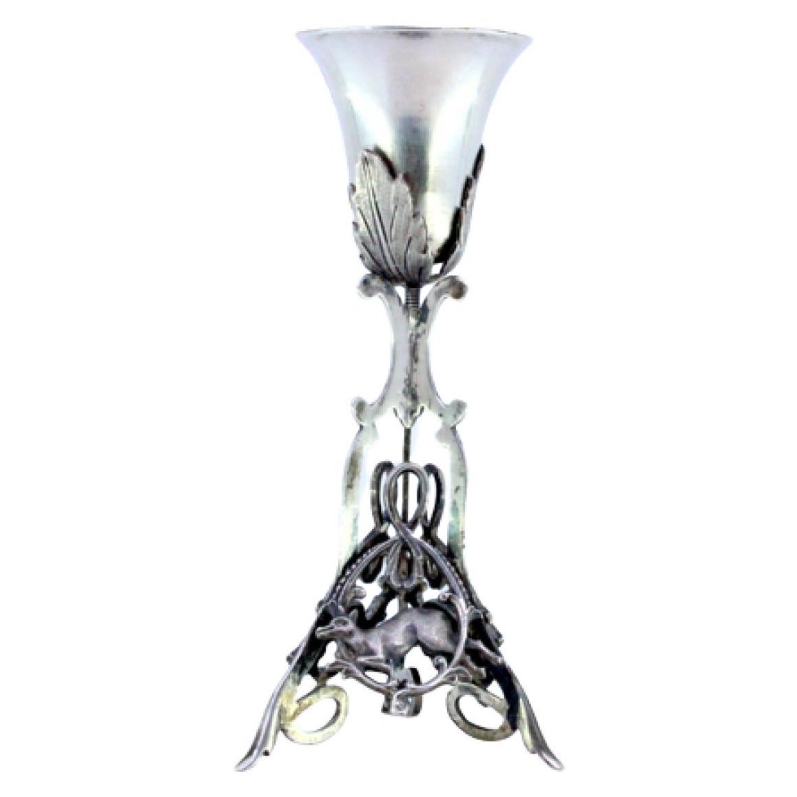 Silver toothpick holder with chalice supported by acanthus leaves
