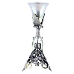 Silver toothpick holder with chalice supported by acanthus leaves