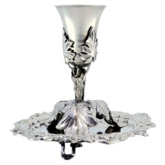 Silver toothpick holder with chalice wrapped in acanthus on floral base